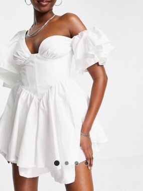 ASOS White One-Shoulder Ruffle Corset Mini Dress